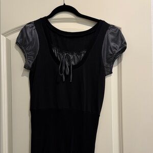 Black Knit Dress with Polka Dot Puff Sleeves